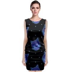 Vector Illustration Of Cat Animal Face Pattern Sleeveless Velvet Midi Dress by Ndabl3x