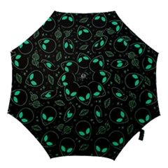 Alien Green Black Pattern Hook Handle Umbrellas (small) by Ndabl3x