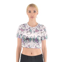 Cartoon Cat Cute Animal Kawaii Pastel Pattern Cotton Crop Top by Ndabl3x