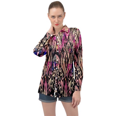 Aztec Flower Galaxy Long Sleeve Satin Shirt by nateshop