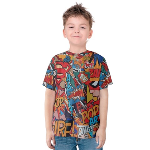 Comic Cartoon Pattern Kids  Cotton T-shirt by pakminggu