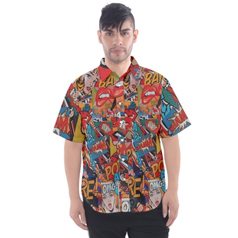 Comic Cartoon Pattern Men s Short Sleeve Shirt by pakminggu