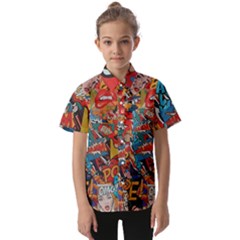 Comic Cartoon Pattern Kids  Short Sleeve Shirt by pakminggu