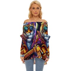 Tiger Rockingstar Off Shoulder Chiffon Pocket Shirt by Sparkle