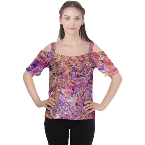 Ochre On Fuchsia Blend Cutout Shoulder T-shirt by kaleidomarblingart