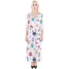 Cute Christmas Pattern Quarter Sleeve Wrap Maxi Dress by Grandong