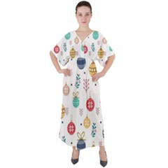 Cute Christmas Pattern V-neck Boho Style Maxi Dress by Grandong