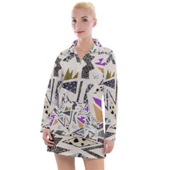 90s Geometric Christmas Pattern Women s Long Sleeve Casual Dress by Grandong