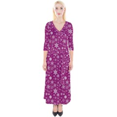 Purple Christmas Pattern Quarter Sleeve Wrap Maxi Dress by Grandong