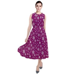 Purple Christmas Pattern Round Neck Boho Dress by Grandong