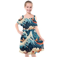 Wave Pattern Kids  Cut Out Shoulders Chiffon Dress by Valentinaart