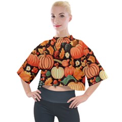 Thanksgiving Pattern Mock Neck T-shirt by Valentinaart