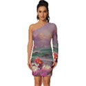 Abstract Flowers  Long Sleeve One Shoulder Mini Dress View1