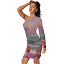 Abstract Flowers  Long Sleeve One Shoulder Mini Dress View2