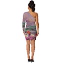 Abstract Flowers  Long Sleeve One Shoulder Mini Dress View4