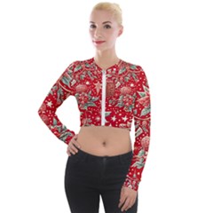 Christmas Pattern Long Sleeve Cropped Velvet Jacket by Valentinaart