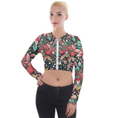 Christmas Pattern Long Sleeve Cropped Velvet Jacket by Valentinaart