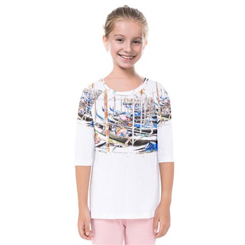 Venice T- Shirt Venice Voyage Art Digital Painting Watercolor Discovery T- Shirt (5) Kids  Quarter Sleeve Raglan T-shirt by ZUXUMI