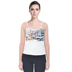 Venice T- Shirt Venice Voyage Art Digital Painting Watercolor Discovery T- Shirt (5) Velvet Spaghetti Strap Top by ZUXUMI