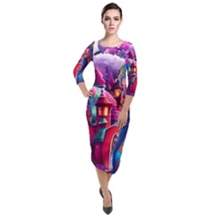 Fantasy Arts  Quarter Sleeve Midi Velour Bodycon Dress by Internationalstore