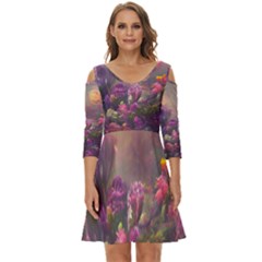 Floral Blossoms  Shoulder Cut Out Zip Up Dress by Internationalstore