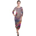 Floral Blossoms  Quarter Sleeve Midi Velour Bodycon Dress View1