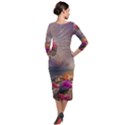 Floral Blossoms  Quarter Sleeve Midi Velour Bodycon Dress View2