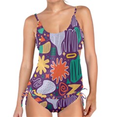 Colorful Shapes On A Purple Background Tankini Set by LalyLauraFLM