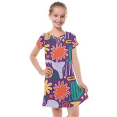 Colorful Shapes On A Purple Background Kids  Cross Web Dress by LalyLauraFLM