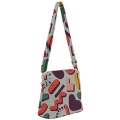 Shapes In Retro Colors On A Green Background Zipper Messenger Bag by LalyLauraFLM