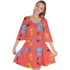 Elephant Monkey Dog Cartoon Velour Kimono Dress by Pakjumat