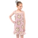 Cat Pattern Pink Cartoon Kids  Overall Dress View1