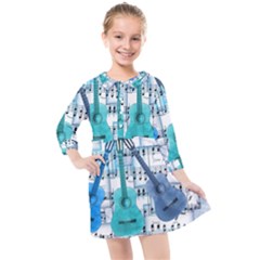 Guitar Acoustic Music Art Kids  Quarter Sleeve Shirt Dress by Pakjumat