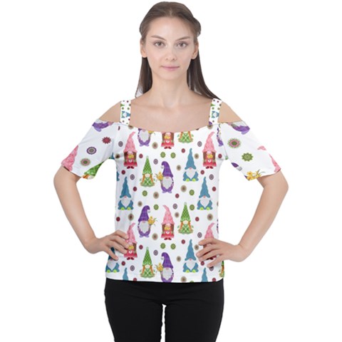 Gnomes Seamless Fantasy Pattern Cutout Shoulder T-shirt by Pakjumat