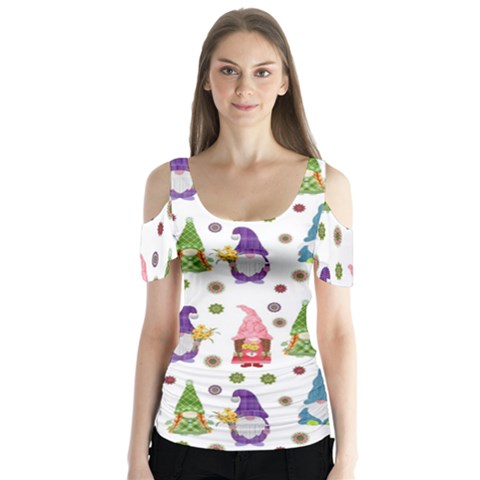 Gnomes Seamless Fantasy Pattern Butterfly Sleeve Cutout T-shirt  by Pakjumat