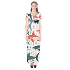 Fish Shark Animal Pattern Short Sleeve Maxi Dress by Pakjumat