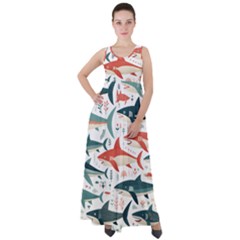 Fish Shark Animal Pattern Empire Waist Velour Maxi Dress by Pakjumat