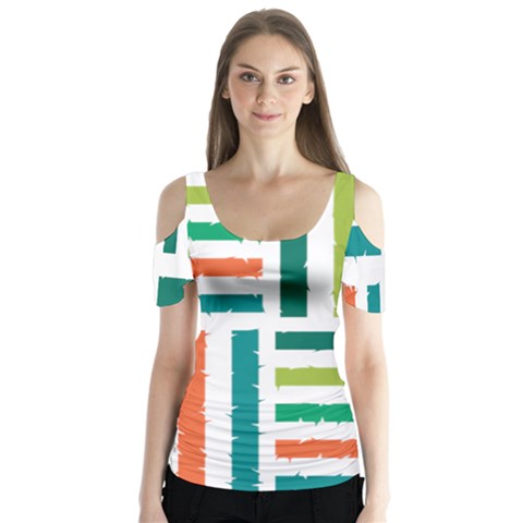 Striped Colorful Pattern Graphic Butterfly Sleeve Cutout T-shirt  by Pakjumat