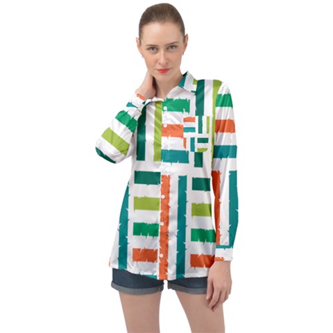 Striped Colorful Pattern Graphic Long Sleeve Satin Shirt by Pakjumat