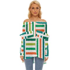 Striped Colorful Pattern Graphic Off Shoulder Chiffon Pocket Shirt by Pakjumat