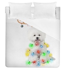 White Bichon Frise Dog Snow Reindeer S T- Shirt White Bichon Frise  Dog Snow Reindeer Santa Hat Chri Duvet Cover (queen Size) by ZUXUMI