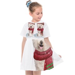 White Bichon Frise Santa Xmas T- Shirt Red Winter Hat Scarf Christmas Cap White Bichon Frise  Santa Kids  Sailor Dress by ZUXUMI