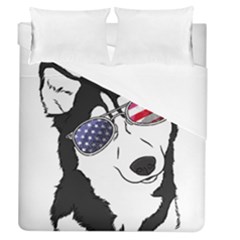 Fourth Of July T- Shirt Patriotic Husky T- Shirt Duvet Cover (queen Size) by ZUXUMI