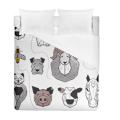 Geometric Animals T- Shirt Friendly Geometric Farm Animals    Print    Green Grey Linen Texture Back Duvet Cover Double Side (full/ Double Size) by ZUXUMI