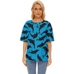 Dolphin Silhouette Pattern Oversized Basic T-shirt by Pakjumat