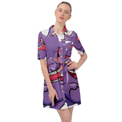 Purple Funny Monster Belted Shirt Dress by Sarkoni