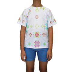 Christmas Cross Stitch Pattern Effect Holidays Symmetry Kids  Short Sleeve Swimwear by Sarkoni