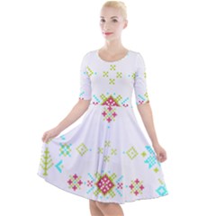 Christmas Cross Stitch Pattern Effect Holidays Symmetry Quarter Sleeve A-line Dress by Sarkoni