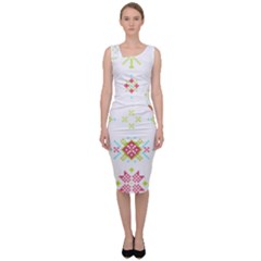 Christmas Cross Stitch Pattern Effect Holidays Symmetry Sleeveless Pencil Dress by Sarkoni