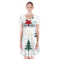 Christmas Tree Snowflake Pattern Short Sleeve V-neck Flare Dress by Sarkoni